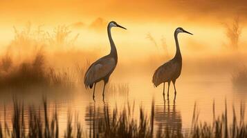 Cranes in mist Bosque del Apache NM. silhouette concept photo