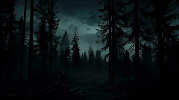 Forest trees seen as dark silhouettes photo