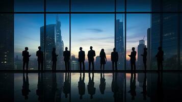 Silhouettes of individuals in a corporate setting photo