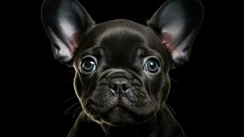 French bulldog puppy portrait black background. silhouette concept photo