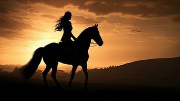 silueta de un persona montando un caballo foto