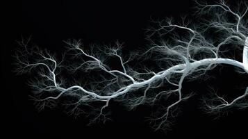 Black background with white branches forming an abstract representation. silhouette concept photo