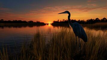Blue heron silhouette photographed at the Maryland Blackwater Wildlife Refuge at sunset photo