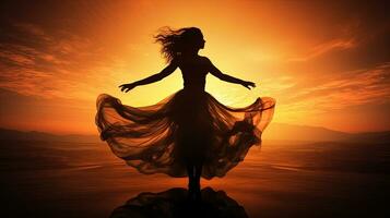 bailando mujer s sombra. silueta concepto foto