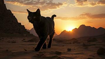A cat walks by the mountain of Moses in Egypt. silhouette concept photo