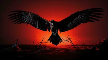 In flight a male frigatebird with a red poach in Ecuador s Galapagos National Park. silhouette concept photo