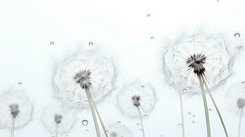 Water drops on a dandelion create a colorful silhouette in a close up photograph on a white background photo