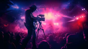 A professional business records and streams live concerts using camcorders. silhouette concept photo