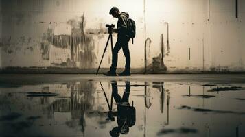 Photographer shadow on the floor. silhouette concept photo