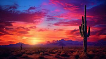 The colorfully lit sky and saguaro silhouette signifies the Southwest photo