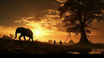 Elephant s silhouette in Thai countryside photo