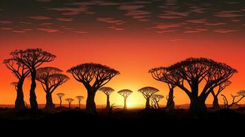 Quiver tree silhouettes during sunset photo