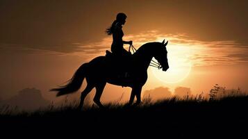 Silhouette of a person riding a horse photo