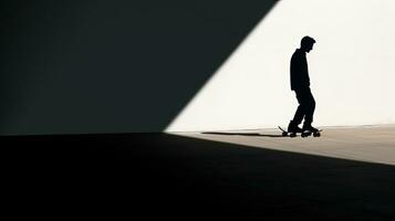 Design element involving skater and shadow. silhouette concept photo