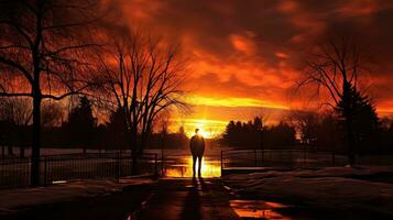 Denver City Park offers beautiful views of the sunset. silhouette concept photo