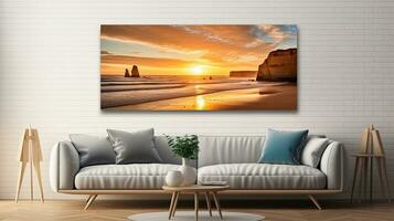 August sunset in Victoria Australia captures magnificent view of Twelve Apostles on Great Ocean Road. silhouette concept photo