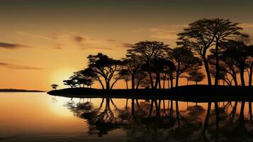 Outline of trees beside a lakeside. silhouette concept photo