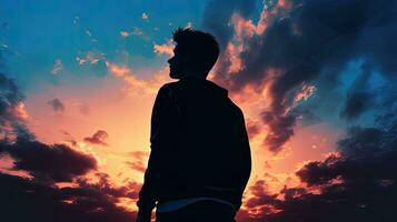 Silhouette of a boy during sunset photo