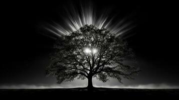 Silhouette of a tree in black and white photo