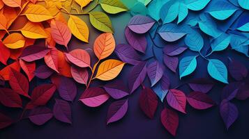 images of leaves on a colorful background wall. silhouette concept photo