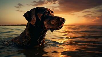 perro conformado sombra en el océano. silueta concepto foto