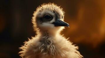 Magnified picture of a young adorable seagull with sharp eyesight brown feathers big beak and dark eyes. silhouette concept photo