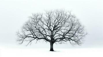 Winter tree without leaves on white background. silhouette concept photo