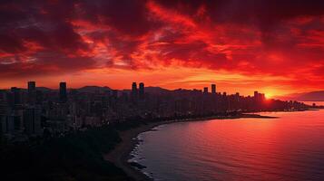 Sunset over Beirut Lebanon seen from a wide angle. silhouette concept photo