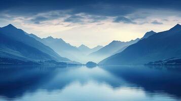 Sunlight on mountains at Lac de Peyre in French Alps. silhouette concept photo