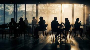 Unidentified individuals dining in a eatery. silhouette concept photo