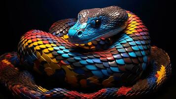 A large python with a mesmerizing pattern waits for prey coiled up in knots. silhouette concept photo