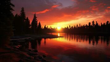 Algonquin National Park s sunset. silhouette concept photo