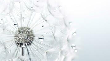 Water drops on a dandelion create a colorful silhouette in a close up photograph on a white background photo