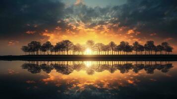 Cloudy sunrise over the trees. silhouette concept photo