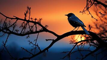 Bird silhouette perched on a branch photo