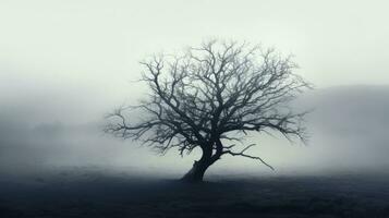 Foggy tree. silhouette concept photo