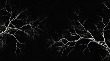 Black background with white branches forming an abstract representation. silhouette concept photo