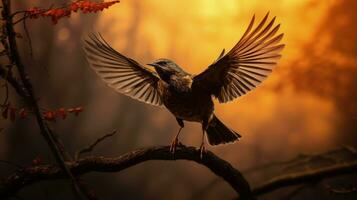 un volador pájaro en medio de minúsculo sucursales. silueta concepto foto