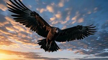 Lonely black bird flying in the sky. silhouette concept photo