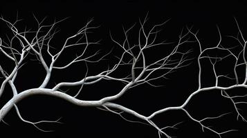 Black background with white branches forming an abstract representation. silhouette concept photo