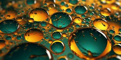 AI Generative Beautiful bright colorful bubbles air in water closeup macro Beautiful abstract background with bubbles of oil in green and yellow colors Beautiful design composition with bubbles photo