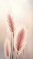 AI Generative Beautiful fluffy wild pink grass in nature in spring summer against blue sky with clouds closeup Delicate artistic image of beauty of environment Soft focus photo