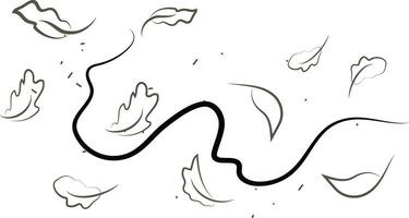 Outline drawing of a breath of wind.Wind blow  set in line style.Wave flowing illustration with hand drawn doodle cartoon style. vector