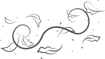 Outline drawing of a breath of wind.Wind blow  set in line style.Wave flowing illustration with hand drawn doodle cartoon style. vector