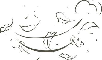 Outline drawing of a breath of wind.Wind blow  set in line style.Wave flowing illustration with hand drawn doodle cartoon style. vector