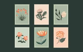 un conjunto de postales con un variedad plantas y flores vector