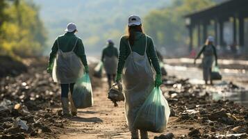 voluntarios Ayudar por limpieza basura desde contaminado río foto