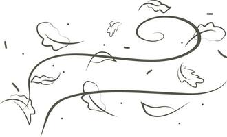 Outline drawing of a breath of wind.Wind blow  set in line style.Wave flowing illustration with hand drawn doodle cartoon style. vector