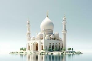 3d rendering of a white mosque with a golden dome photo