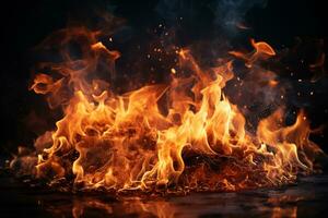 a close up of a fire with flames photo